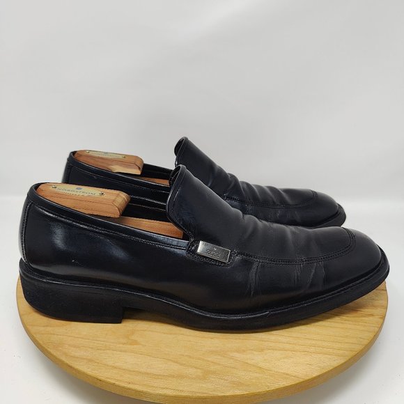 Gucci Casual Loafer Shoes- Mens- Size 10 D- Black- Leather- Slip On- Round Toe